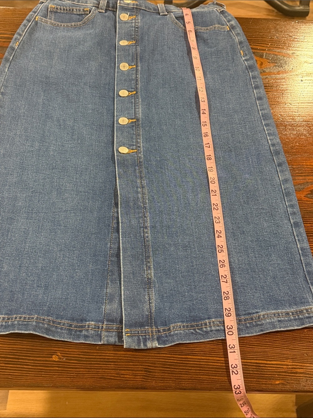 Banana Republic Mid-Length Button-Front Denim Skirt in Deep Blue size 27/4 - Picture 7 of 7